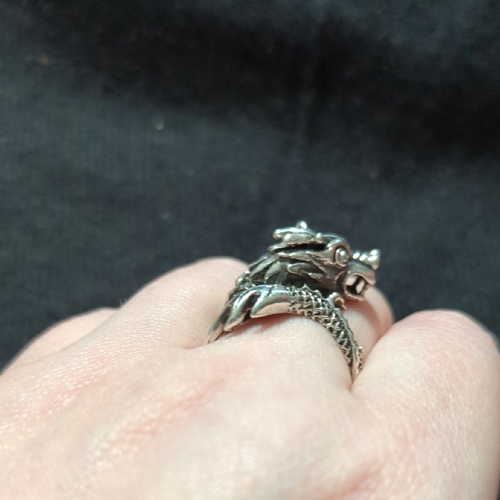 Sterling Silver Dragon Statement Ring - Size 8.5